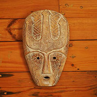 Wooden Mask, Hand Carved From Albesia Wood