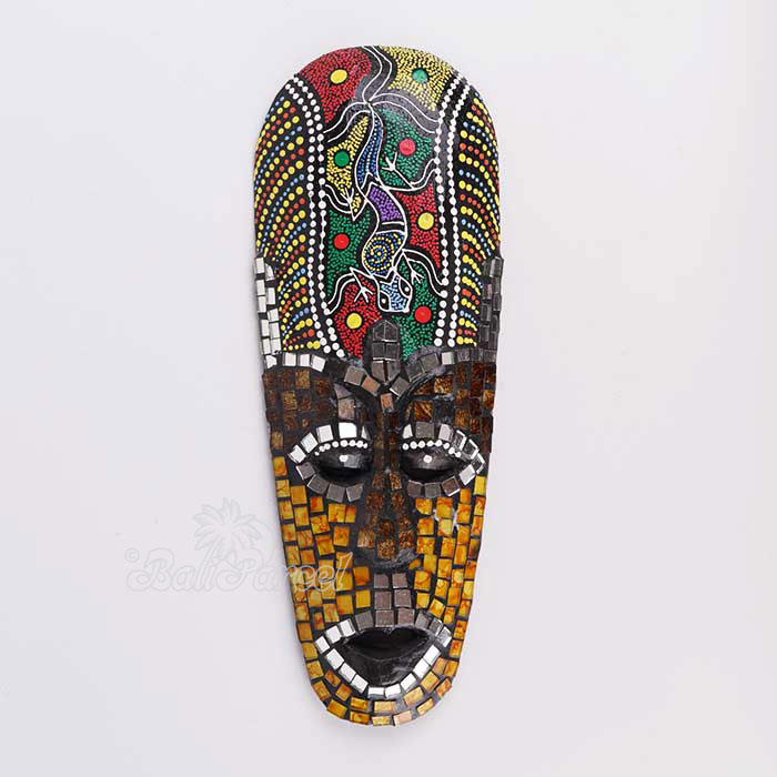 Wooden Mask Painted With Mosaic, Hand Carved From Albesia Wood
