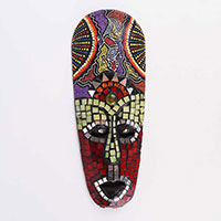 Wooden Mask Painted With Mosaic, Hand Carved From Albesia Wood