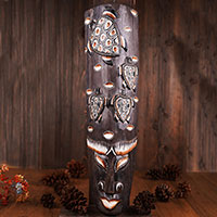 Wooden Mask, Hand Carved From Albesia Wood