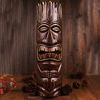 Wooden Mask, Hand Carved From Albesia Wood