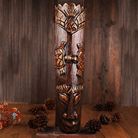 Wooden Mask, Hand Carved From Albesia Wood