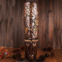 Wooden Mask, Hand Carved From Albesia Wood