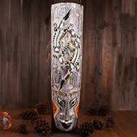 Wooden Mask, Hand Carved From Albesia Wood