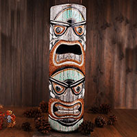 Wooden Mask, Hand Carved From Albesia Wood