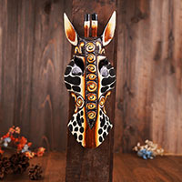 Wooden Mask Girrafe, Hand Carved From Albesia Wood