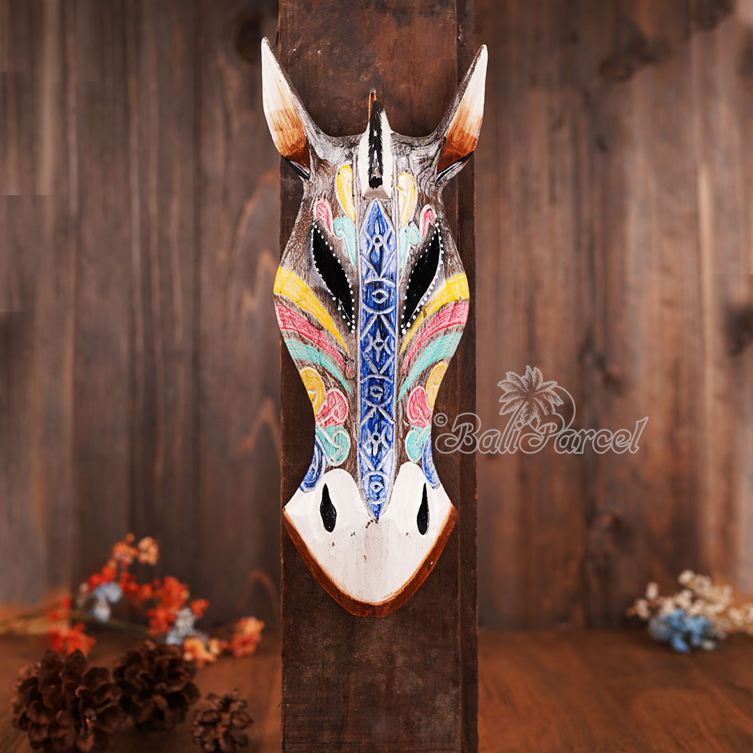 Wooden Mask Girrafe, Hand Carved From Albesia Wood