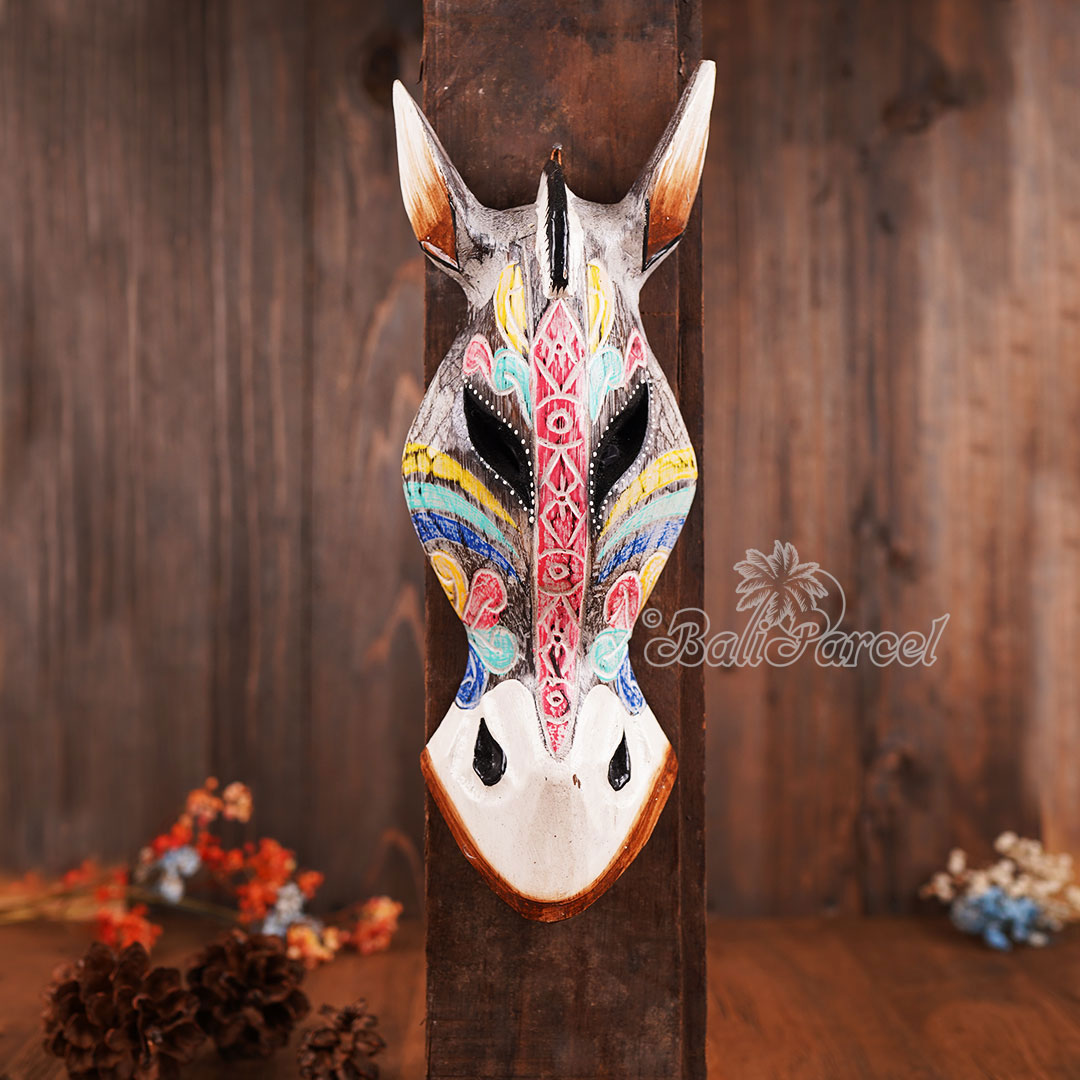 Wooden Mask Girrafe, Hand Carved From Albesia Wood