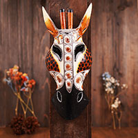 Wooden Mask Girrafe, Hand Carved From Albesia Wood