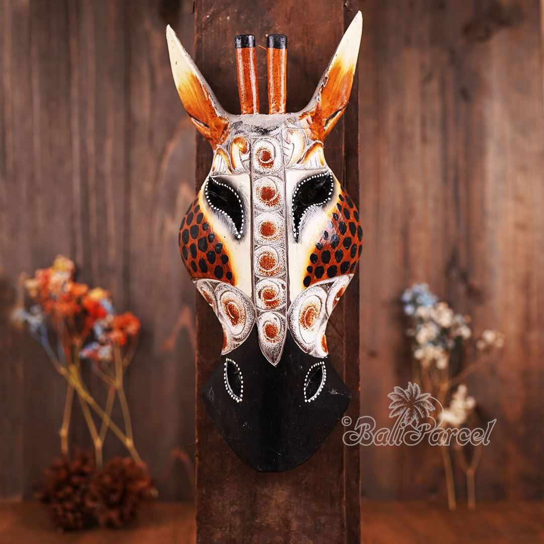 Wooden Mask Girrafe, Hand Carved From Albesia Wood
