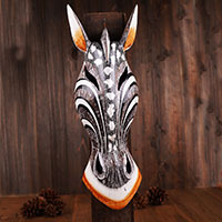 Wooden Mask Girrafe, Hand Carved From Albesia Wood