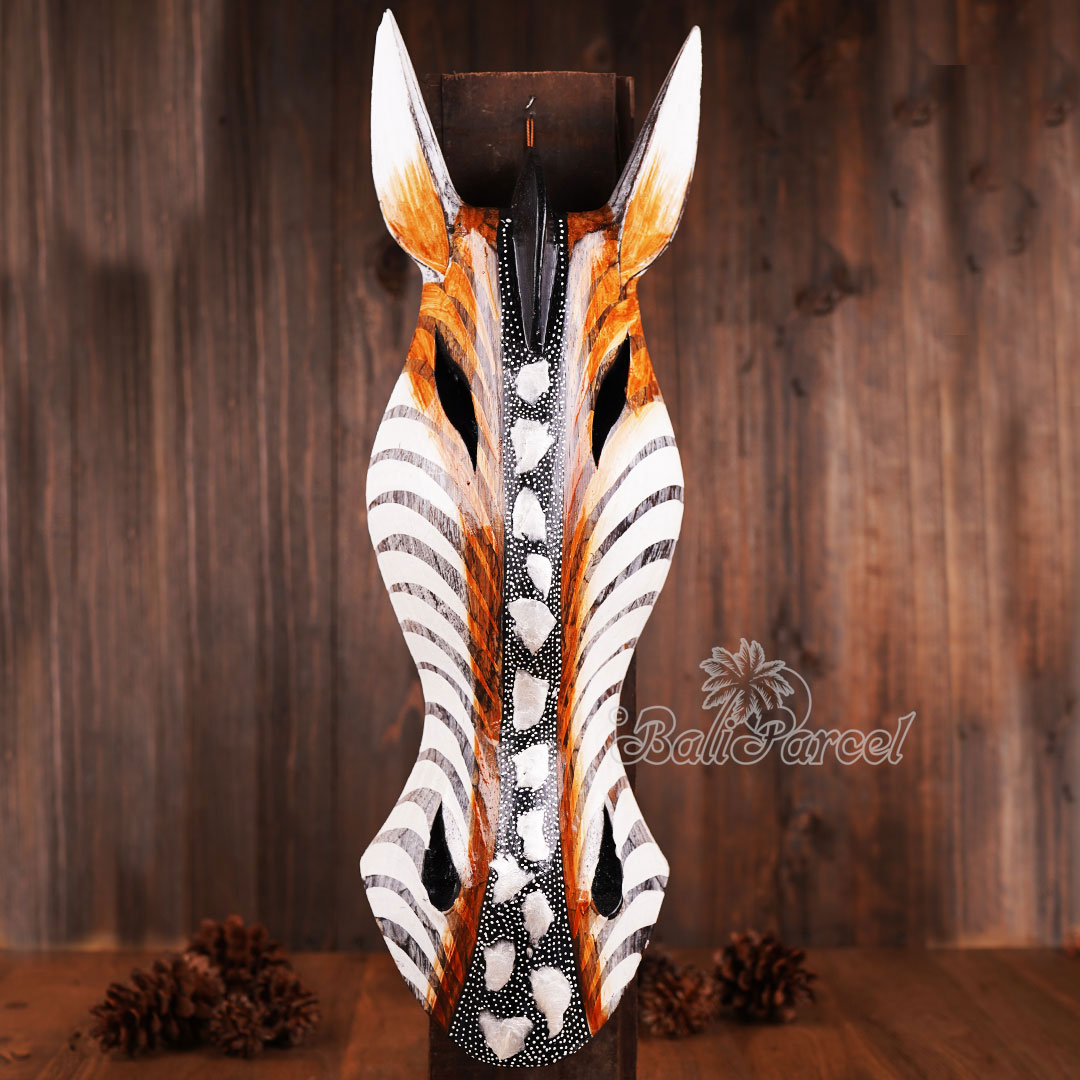 Wooden Mask Girrafe, Hand Carved From Albesia Wood