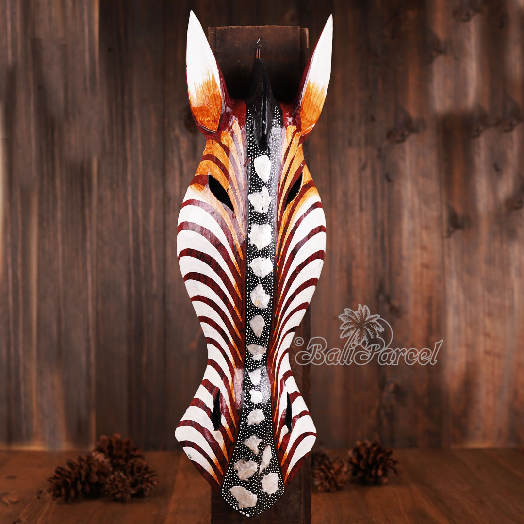 Wooden Mask Girrafe, Hand Carved From Albesia Wood