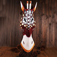 Wooden Mask Girrafe, Hand Carved From Albesia Wood