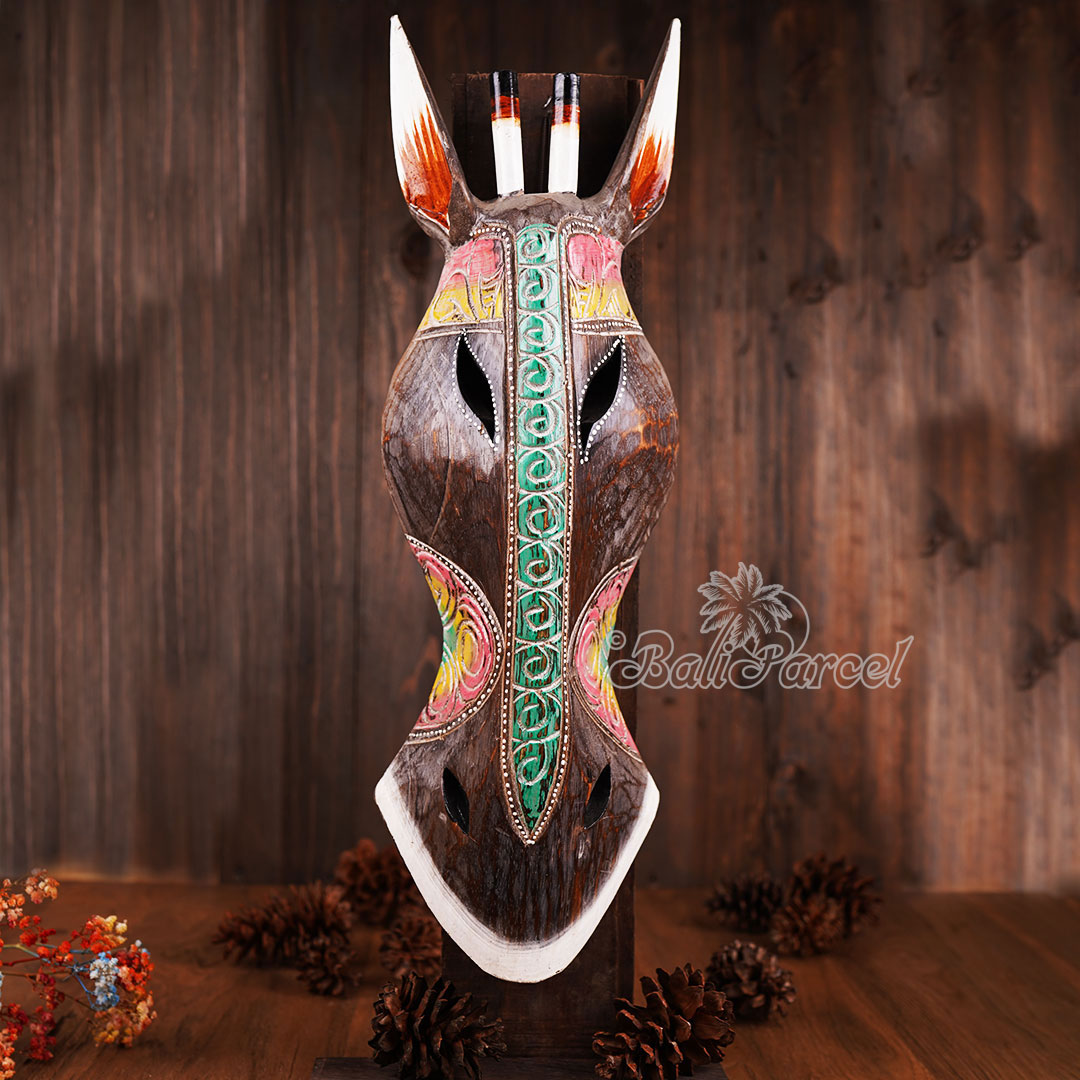 Wooden Mask Girrafe, Hand Carved From Albesia Wood