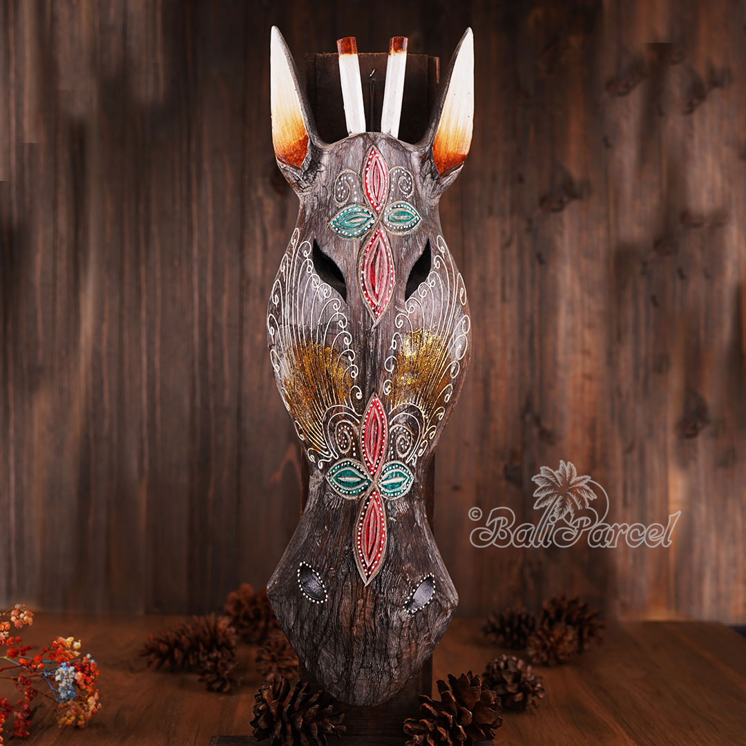 Wooden Mask Girrafe, Hand Carved From Albesia Wood