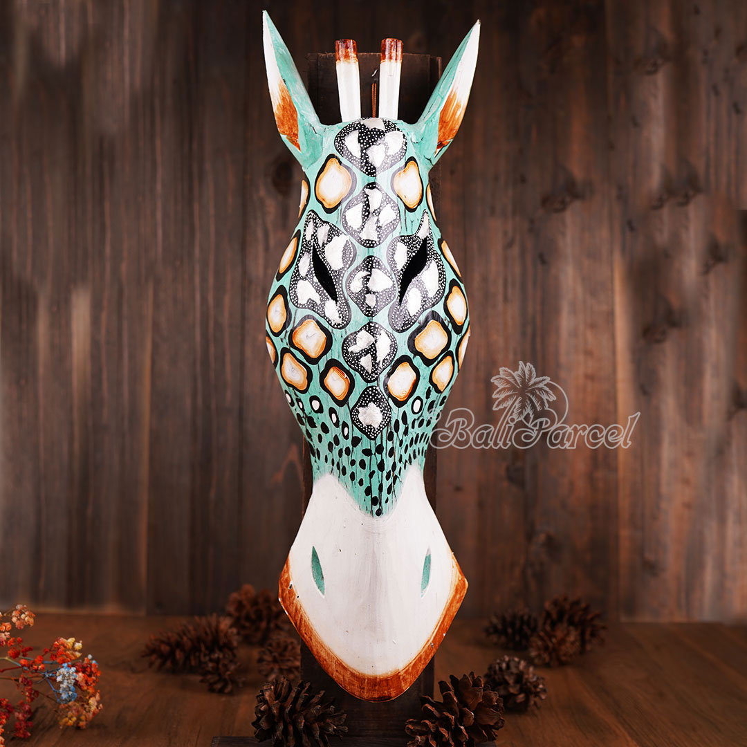Wooden Mask Girrafe, Hand Carved From Albesia Wood