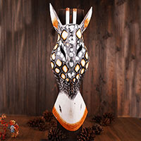 Wooden Mask Girrafe, Hand Carved From Albesia Wood