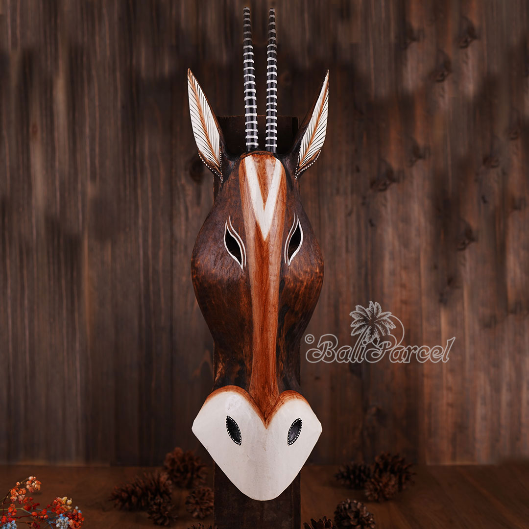 Wooden Mask Girrafe, Hand Carved From Albesia Wood