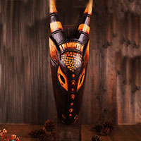 Wooden Mask, Hand Carved From Albesia Wood