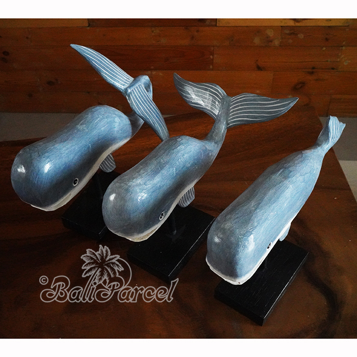 Wooden Stand Fish Set Of 3, Hand Carved From Albesia Wood