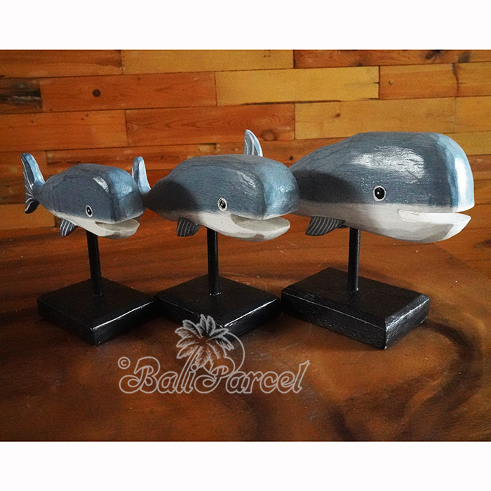 Wooden Stand Fish Set Of 3, Hand Carved From Albesia Wood