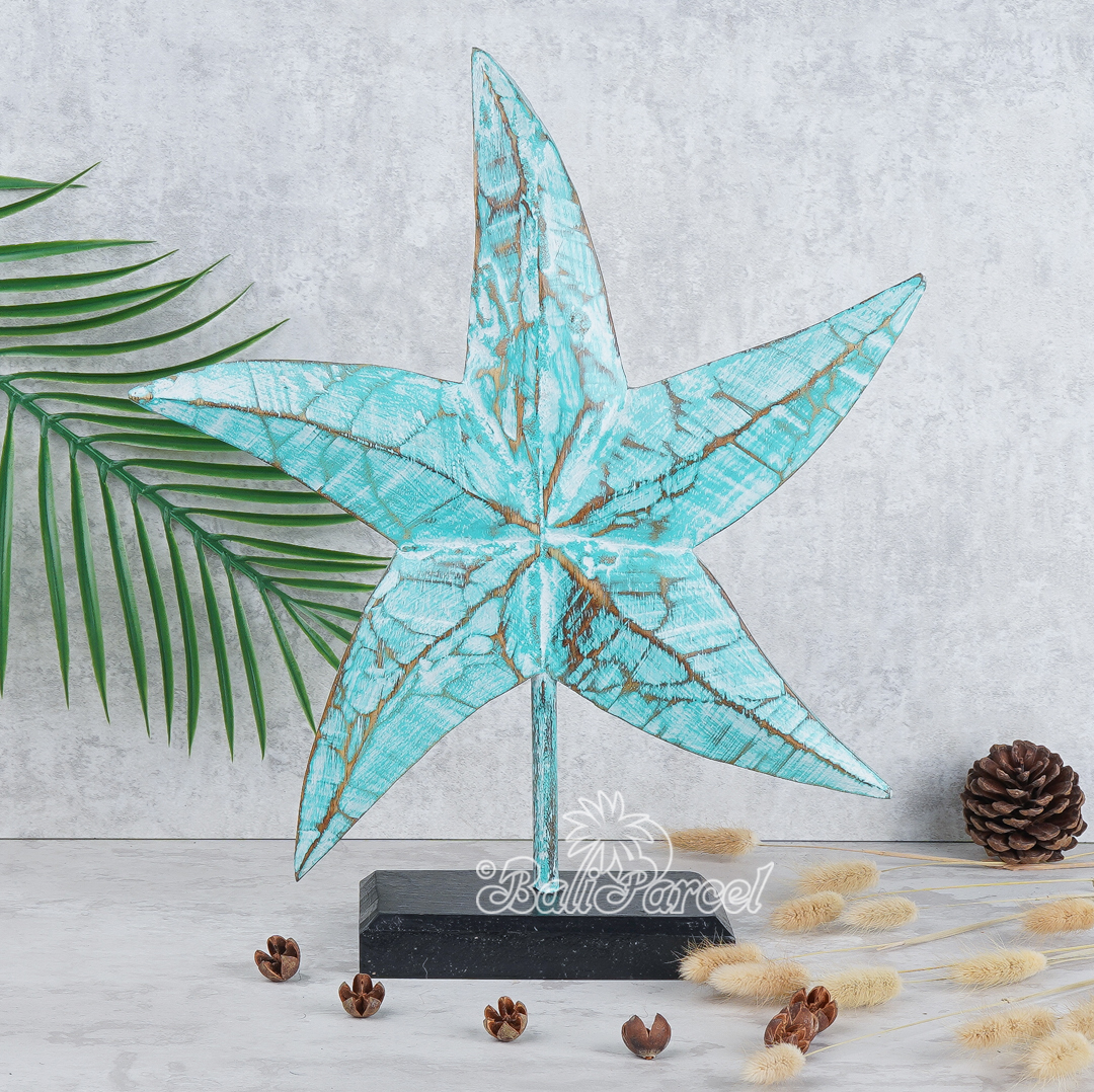 Wooden Stand Star, Hand Carved From Albesia Wood.