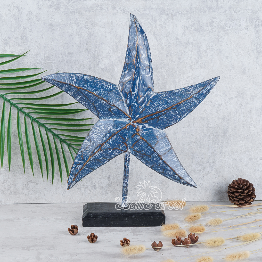 Wooden Stand Star, Hand Carved From Albesia Wood.