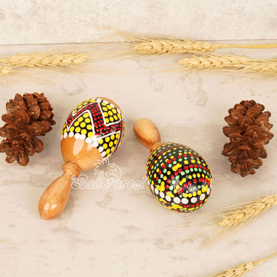 Egg Shaker Painted With Little Handle. This Hand Carved From Wood Mahogany
