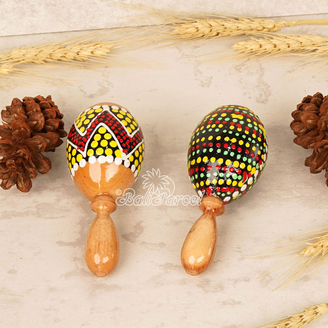 Egg Shaker Painted With Little Handle. This Hand Carved From Wood Mahogany
