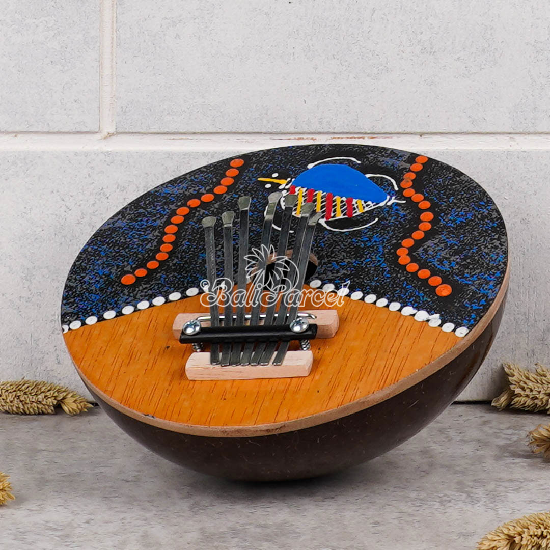 7 Notes Karimba Thumb Piano, Handcarved From Wood And Coconut Shell