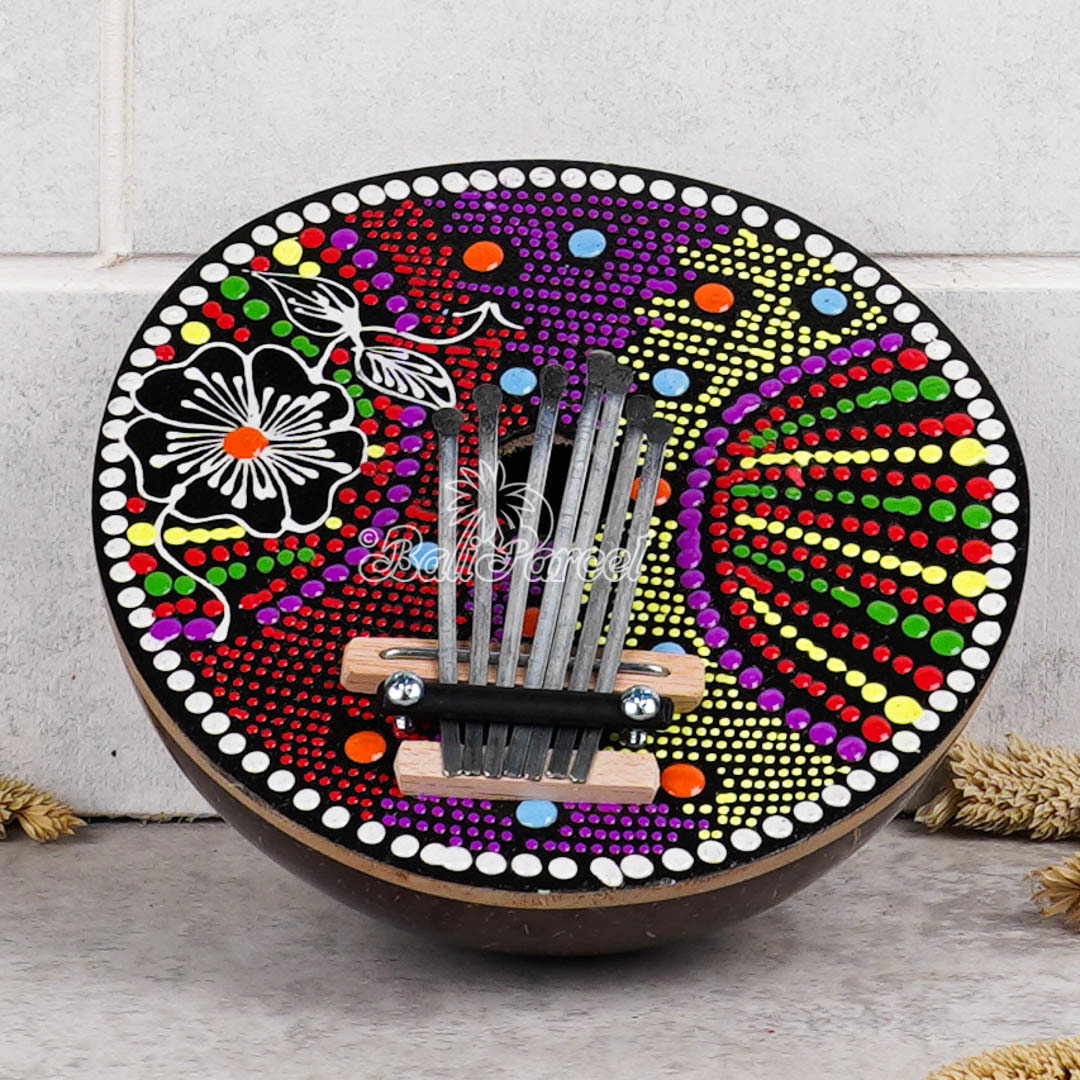 7 Notes Karimba Thumb Piano, Handcarved From Wood And Coconut Shell