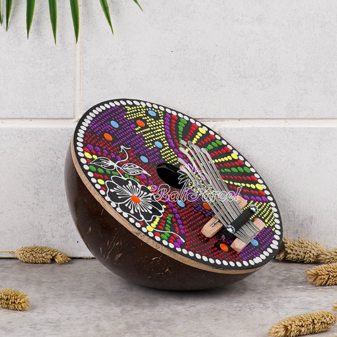 7 Notes Karimba Thumb Piano, Handcarved From Wood And Coconut Shell
