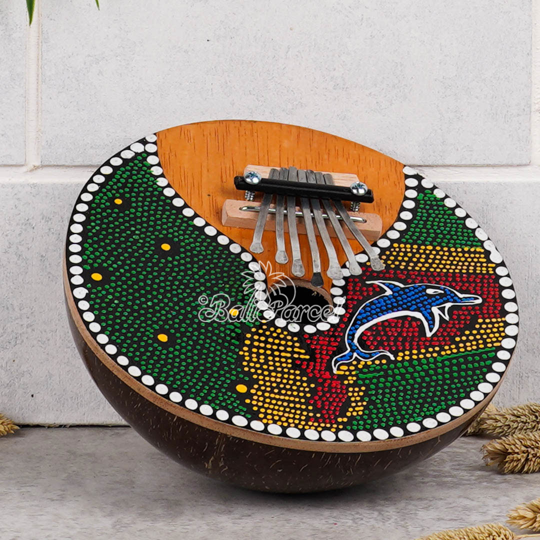 7 Notes Karimba Thumb Piano, Handcarved From Wood And Coconut Shell