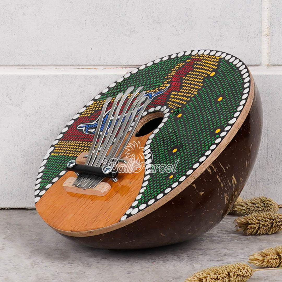 7 Notes Karimba Thumb Piano, Handcarved From Wood And Coconut Shell