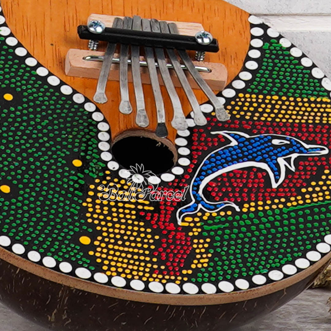 7 Notes Karimba Thumb Piano, Handcarved From Wood And Coconut Shell