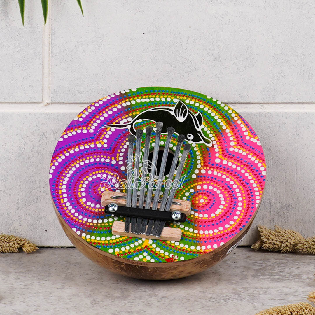 7 Notes Karimba Thumb Piano, Handcarved From Wood And Coconut Shell