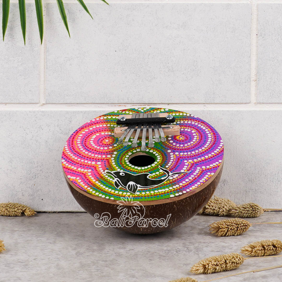 7 Notes Karimba Thumb Piano, Handcarved From Wood And Coconut Shell
