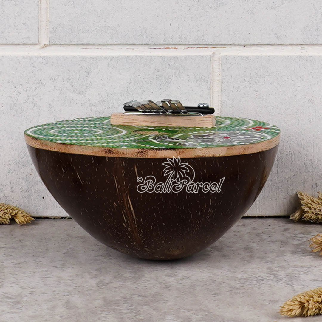 7 Notes Karimba Thumb Piano, Handcarved From Wood And Coconut Shell