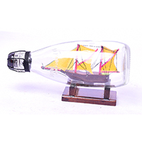 Miniatur Ship, Handmade From Wood With Glass