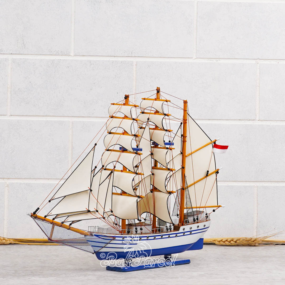 Wooden Miniature Ship, Handmade From Wood