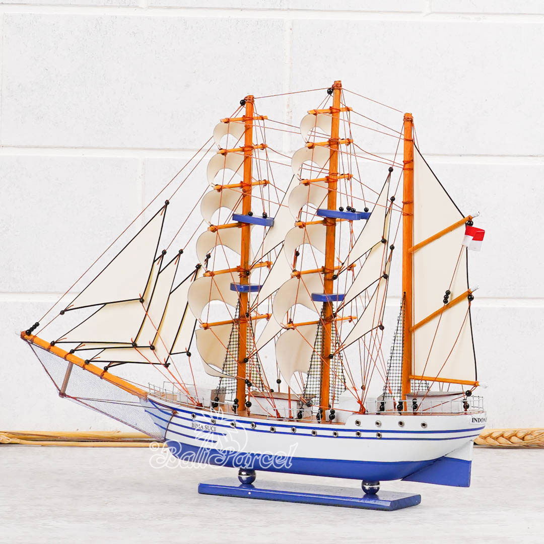 Wooden Miniature Ship, Handmade From Wood