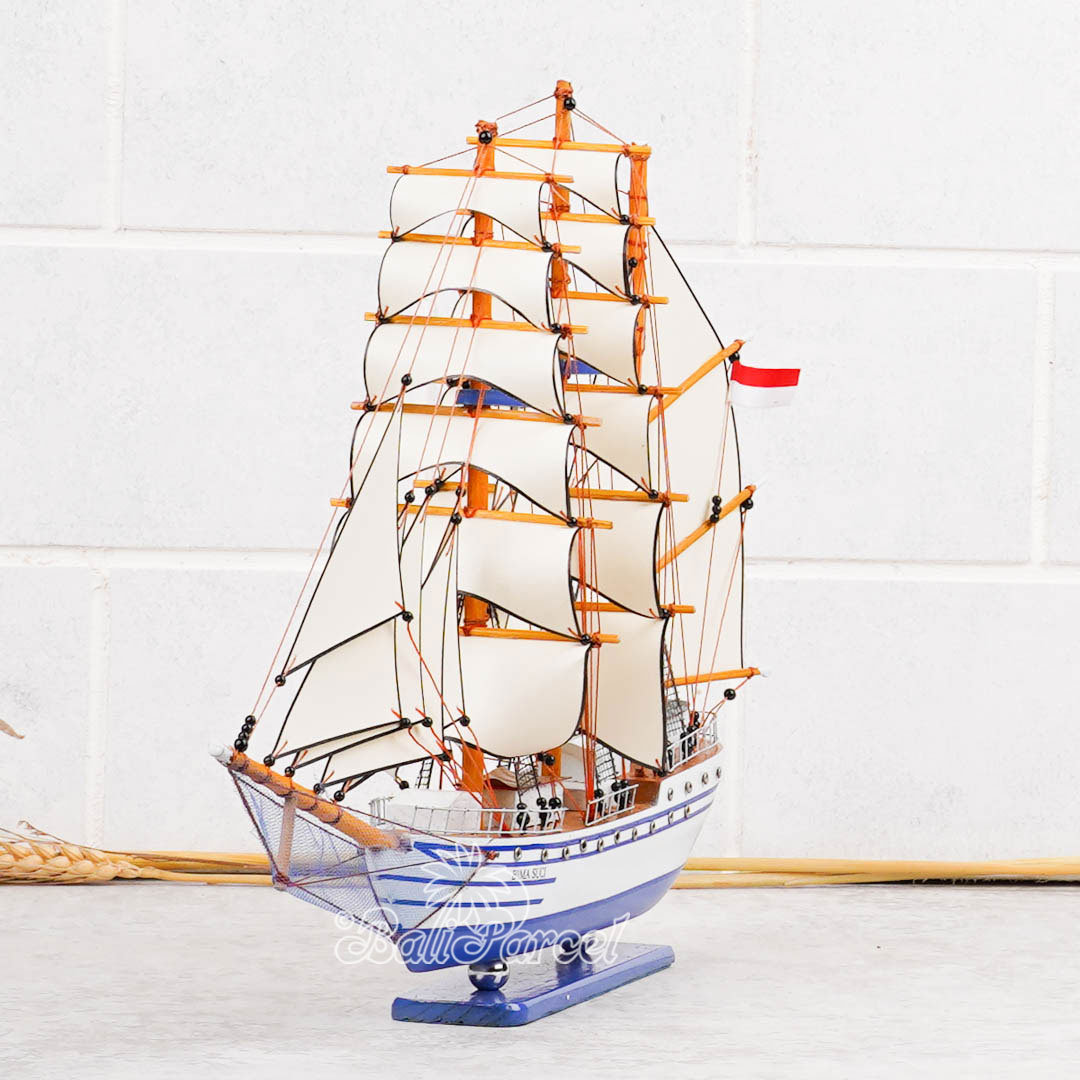 Wooden Miniature Ship, Handmade From Wood