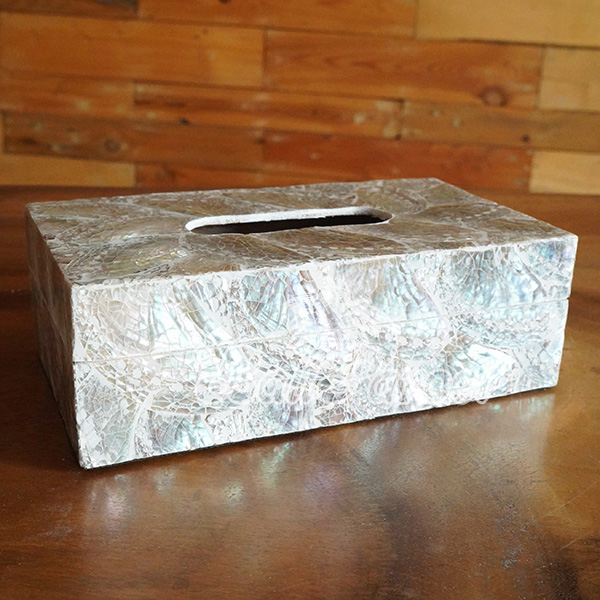 Tissue Holder, Handmade From Shell With Resin