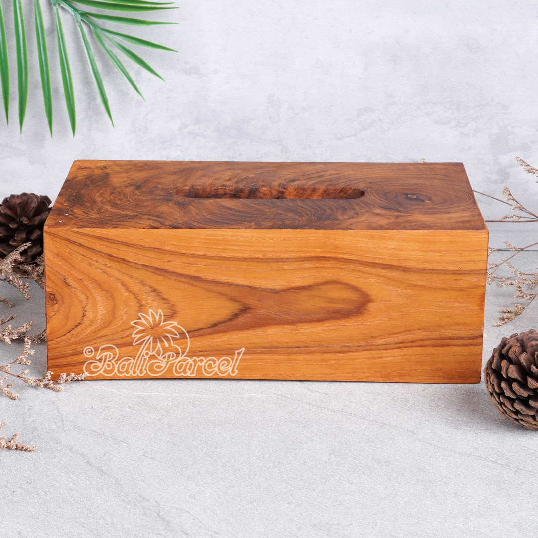 Wooden Tissue Holder, Handmade Carved From Teak Wood, Finishing With Olive Oil.