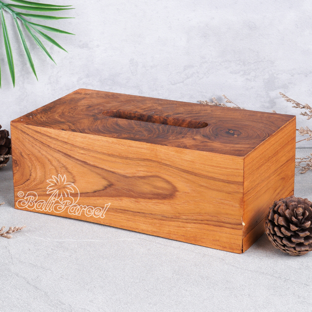 Wooden Tissue Holder, Handmade Carved From Teak Wood, Finishing With Olive Oil.