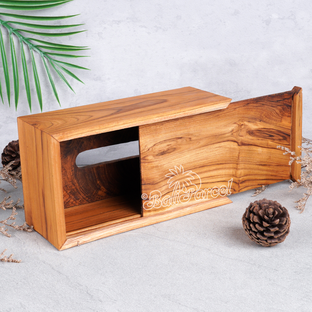Wooden Tissue Holder, Handmade Carved From Teak Wood, Finishing With Olive Oil.