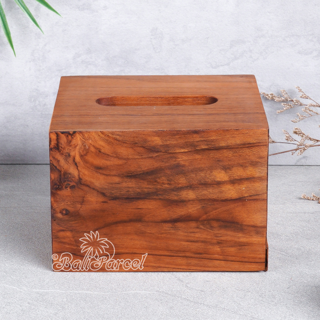 Wooden Tissue Holder, Handmade Carved From Teak Wood, Finishing With Olive Oil.