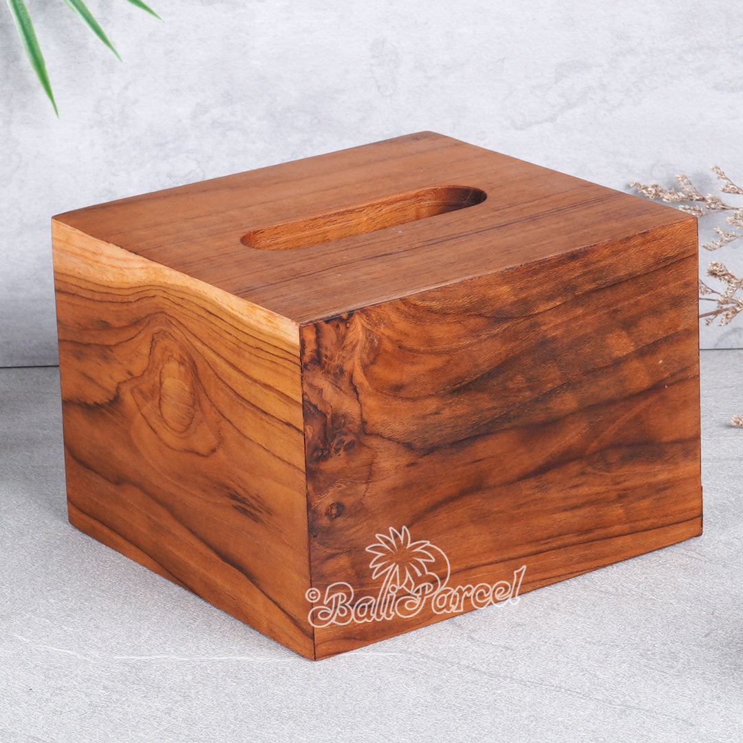 Wooden Tissue Holder, Handmade Carved From Teak Wood, Finishing With Olive Oil.