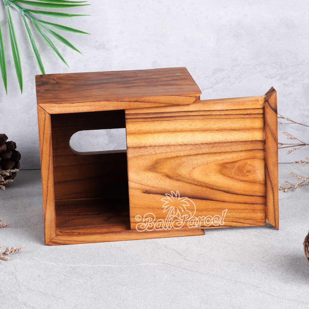 Wooden Tissue Holder, Handmade Carved From Teak Wood, Finishing With Olive Oil.